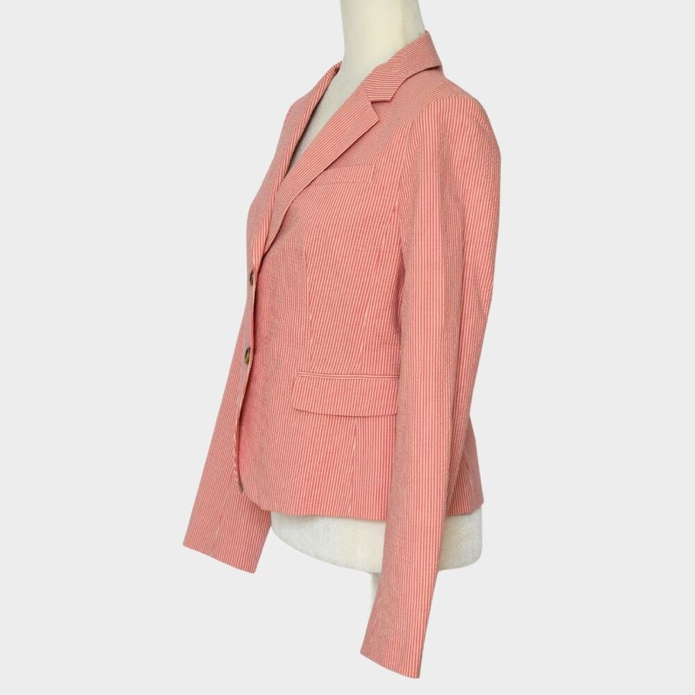 ANN TAYLOR Women's Pin Striped Coral White Blazer Size 4 - Picture 3 of 10